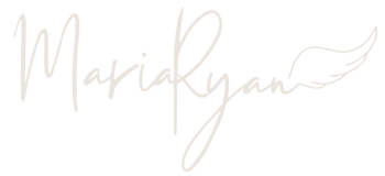 White MariaRyan Jewelry logo with a wing coming off the right side