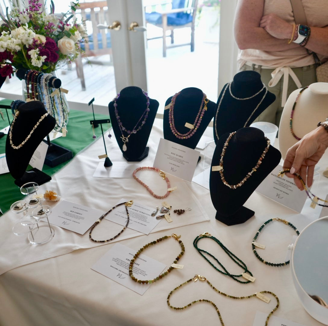 Trunk show table display of MariaRyan Jewelry available for wholesale