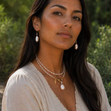 Baroque pearl earrings and necklace with gold clasps and leaf pendant by MariaRyan Jewelry
